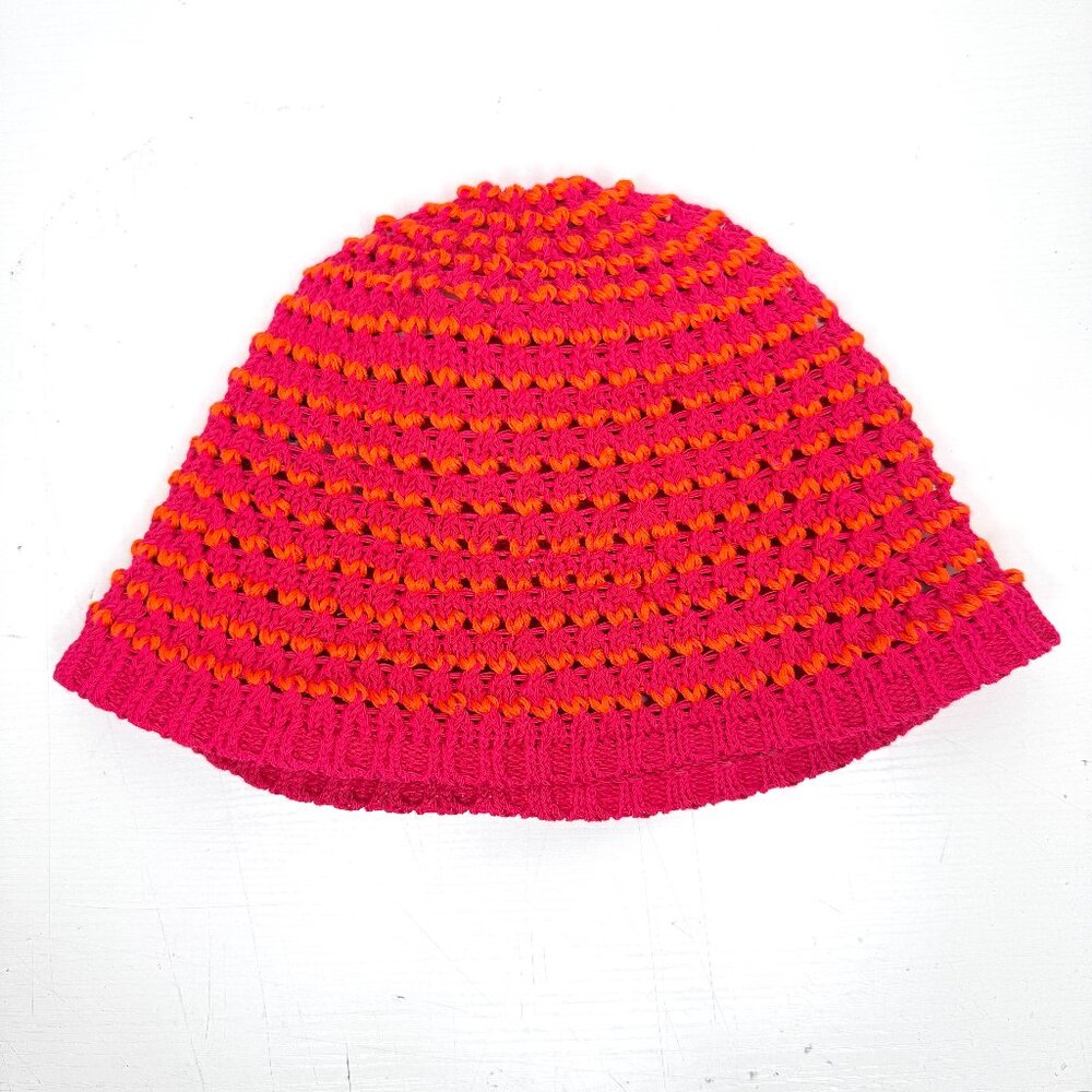 COS Crochet Knitted Cotton Blend Open Weave Bucket Hat Womens M L 60cm Pink NEW